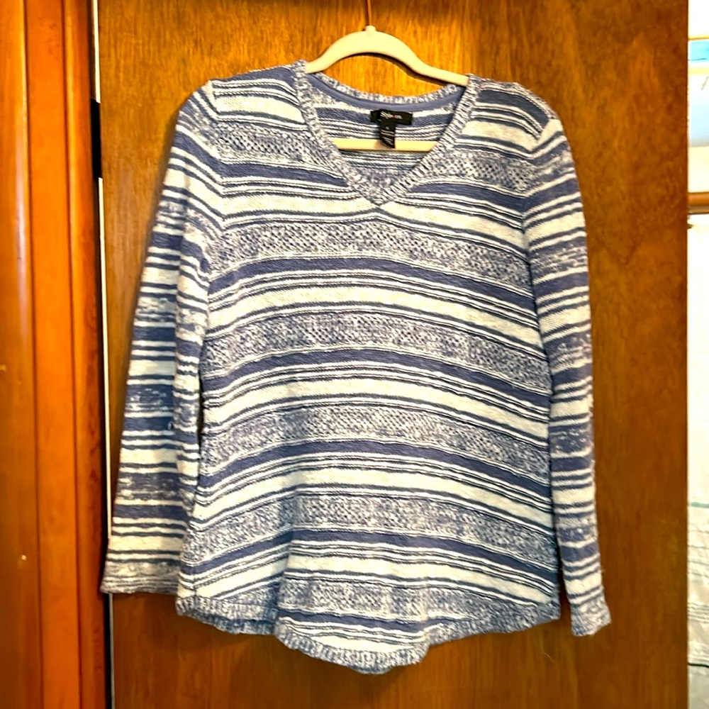 Style & Co blue and white striped sweater. Size L